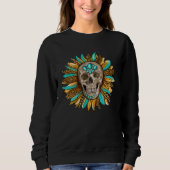 Boho Turquoise skull sunflower turquoise Gypsy Sou Trui (Voorkant)
