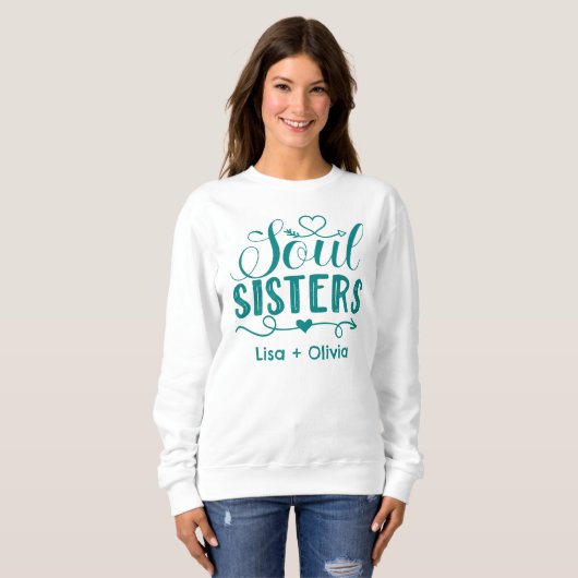 Boho Turquoise Soul Sisters Script Aangepaste naam Trui (Voorkant volledig)
