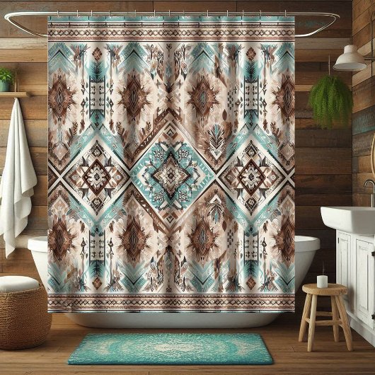 Boho Turquoise Western Shower Curtains, Home Decor Douchegordijn