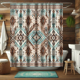 Boho Turquoise Westerse Badgordijnen, Huisdecorati Douchegordijn