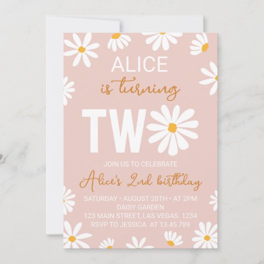 Boho Twee Groovy Daisy 2e Verjaardag uitnodiging (Voorkant)