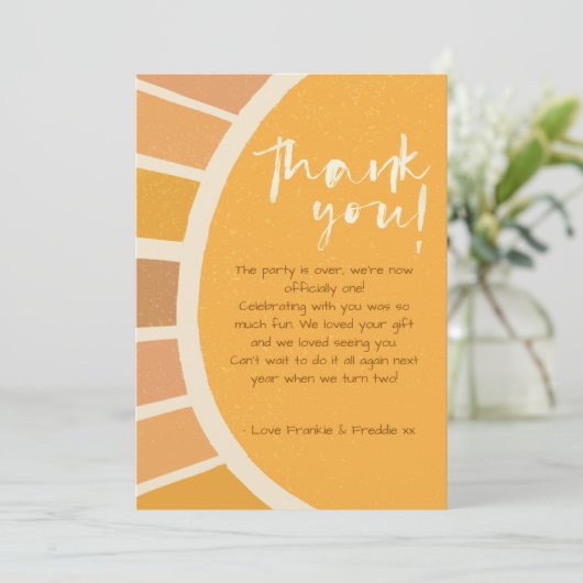 Boho tweelingen eerste reis rond zon foto 1 verjaa bedankkaart (Staand voorkant)