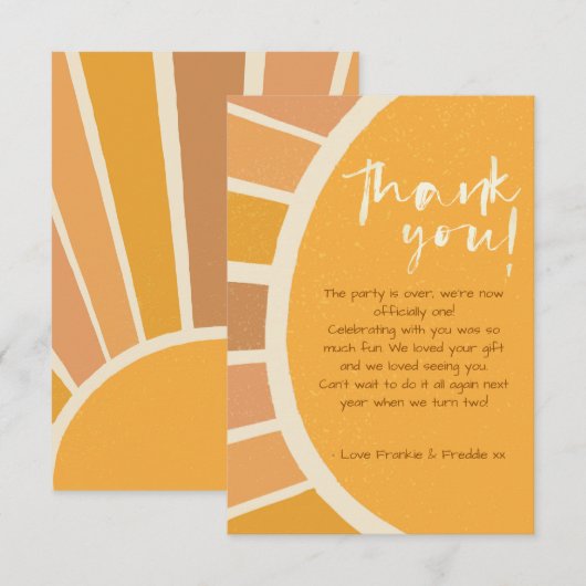 Boho tweelingen eerste reis rond zon foto 1 verjaa bedankkaart (Voorkant / Achterkant)