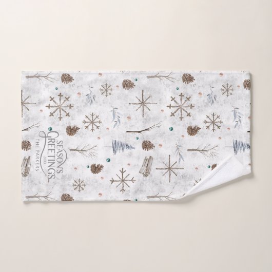 Boho Twigs & Pinecone Kerstmis ID986 Bad Handdoek (Handdoek)