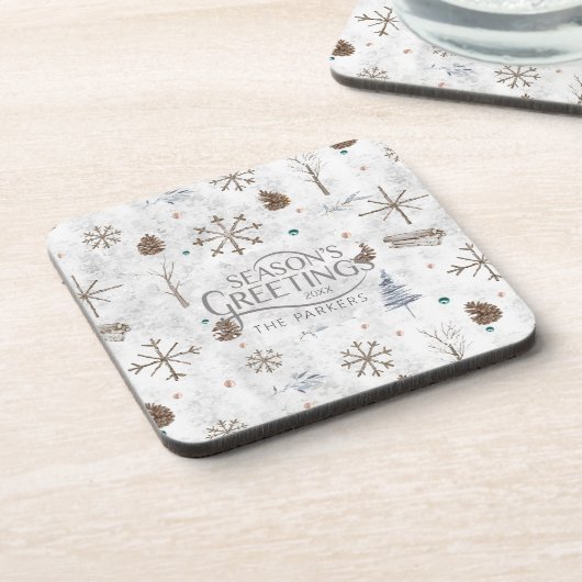 Boho Twigs & Pinecone Kerstmis ID986 Bier Onderzetter (Linkerzijde)