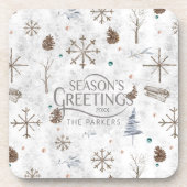 Boho Twigs & Pinecone Kerstmis ID986 Bier Onderzetter (Voorkant)