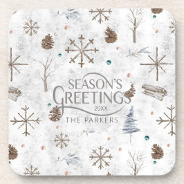 Boho Twigs & Pinecone Kerstmis ID986 Bier Onderzetter