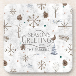 Boho Twigs & Pinecone Kerstmis ID986 Bier Onderzetter