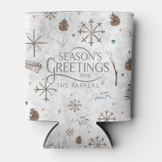 Boho Twigs & Pinecone Kerstmis ID986 Blikjeskoeler (Voorkant)