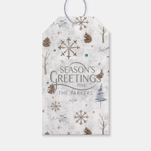 Boho Twigs & Pinecone Kerstmis ID986 Cadeaulabel (Voorkant)