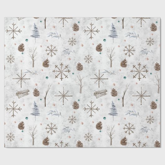 Boho Twigs & Pinecone Kerstmis ID986 Cadeaupapier (Vlak)