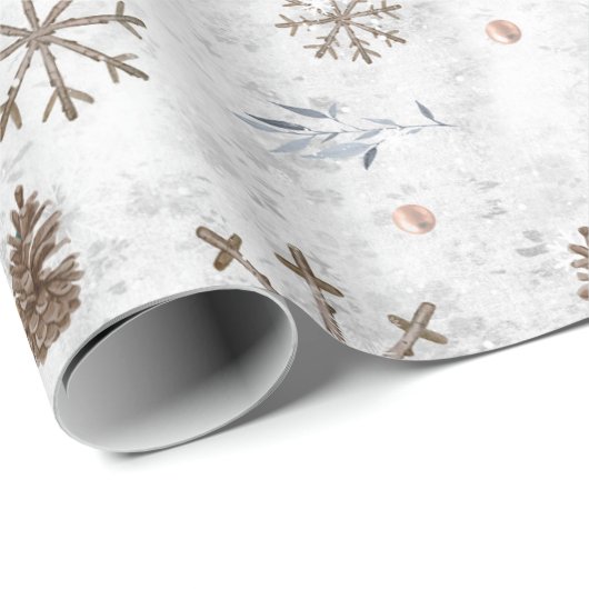 Boho Twigs & Pinecone Kerstmis ID986 Cadeaupapier (Rol Hoek)
