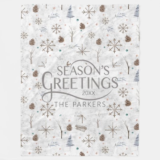 Boho Twigs & Pinecone Kerstmis ID986 Fleece Deken (Voorkant)