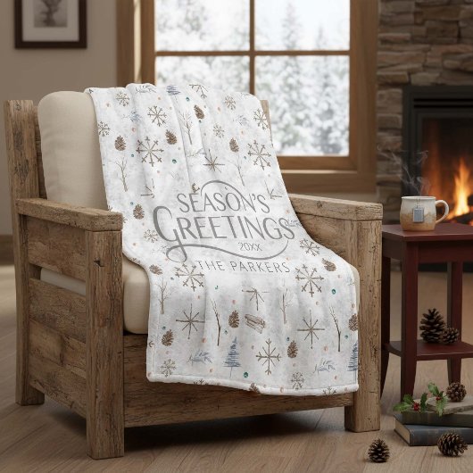 Boho Twigs & Pinecone Kerstmis ID986 Fleece Deken