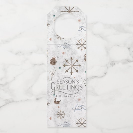 Boho Twigs & Pinecone Kerstmis ID986 Flessenhanger (Voorkant)