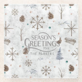 Boho Twigs & Pinecone Kerstmis ID986 Glazen Onderzetter (Voorkant)