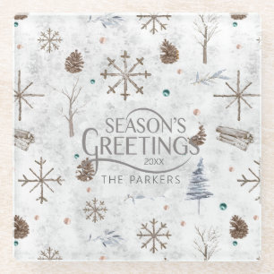 Boho Twigs & Pinecone Kerstmis ID986 Glazen Onderzetter