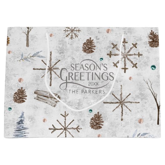 Boho Twigs & Pinecone Kerstmis ID986 Groot Cadeauzakje (Voorkant)