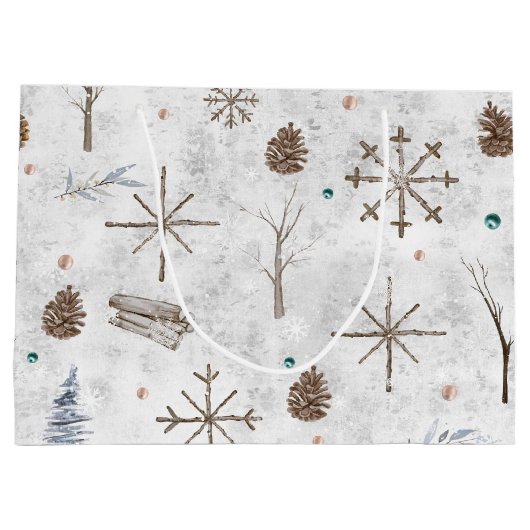 Boho Twigs & Pinecone Kerstmis ID986 Groot Cadeauzakje (Achterkant)