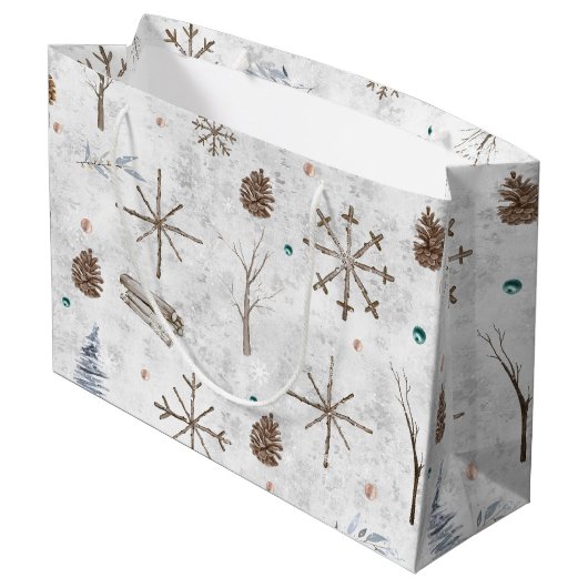 Boho Twigs & Pinecone Kerstmis ID986 Groot Cadeauzakje (Achterkant Gekanteld)