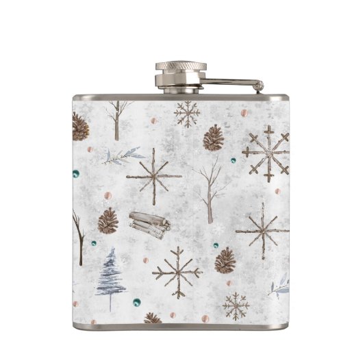 Boho Twigs & Pinecone Kerstmis ID986 Heupfles (Achterkant)