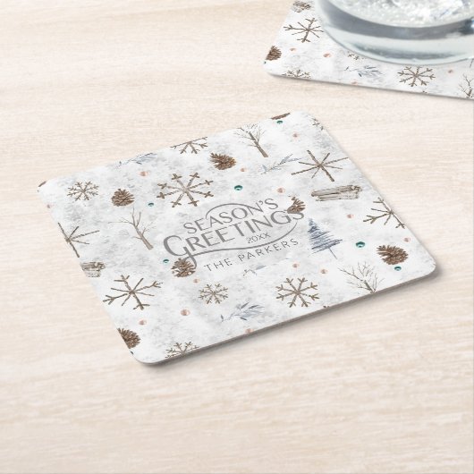 Boho Twigs & Pinecone Kerstmis ID986 Kartonnen Onderzetters (Schuin)