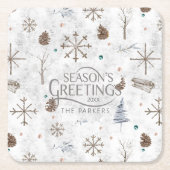 Boho Twigs & Pinecone Kerstmis ID986 Kartonnen Onderzetters (Voorkant)