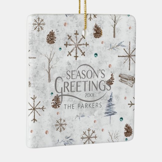 Boho Twigs & Pinecone Kerstmis ID986 Keramisch Ornament (Rechts)