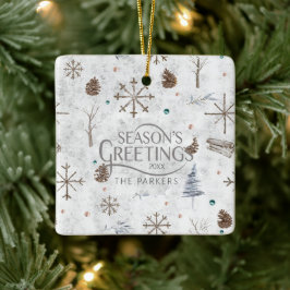 Boho Twigs & Pinecone Kerstmis ID986 Keramisch Ornament