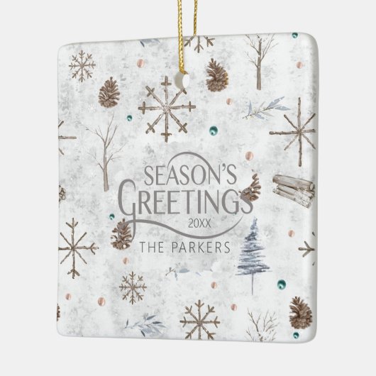 Boho Twigs & Pinecone Kerstmis ID986 Keramisch Ornament (Links)