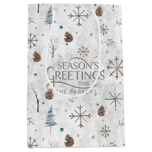 Boho Twigs & Pinecone Kerstmis ID986 Medium Cadeauzakje (Voorkant)