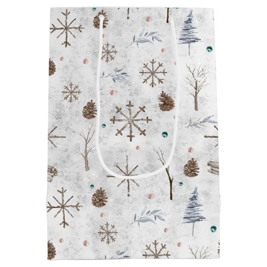 Boho Twigs & Pinecone Kerstmis ID986 Medium Cadeauzakje (Achterkant)