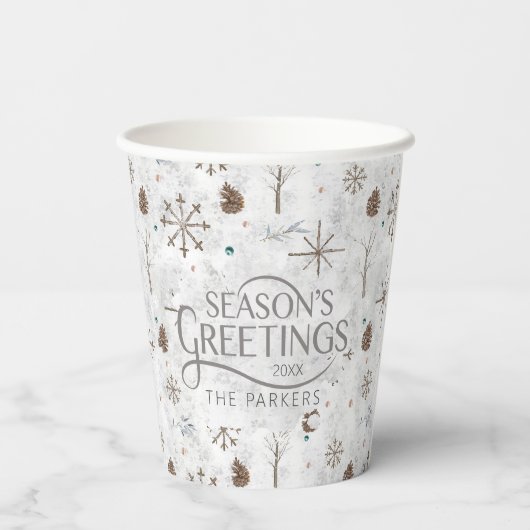 Boho Twigs & Pinecone Kerstmis ID986 Papieren Bekers (Achterkant)