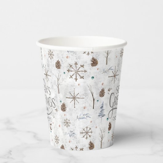 Boho Twigs & Pinecone Kerstmis ID986 Papieren Bekers (Rechts)