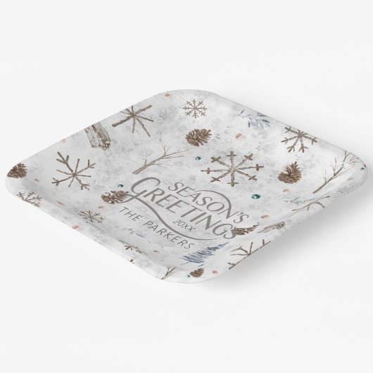 Boho Twigs & Pinecone Kerstmis ID986 Papieren Bordje (Gebogen)