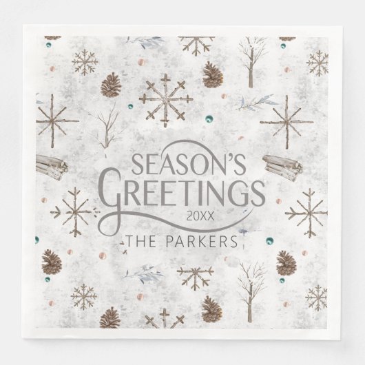 Boho Twigs & Pinecone Kerstmis ID986 Servet (Voorkant)