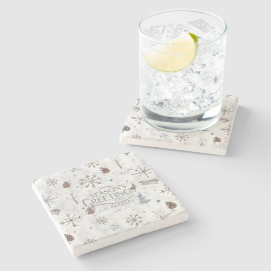 Boho Twigs & Pinecone Kerstmis ID986 Stenen Onderzetter (Zijkant)