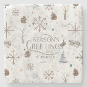 Boho Twigs & Pinecone Kerstmis ID986 Stenen Onderzetter (Voorkant)