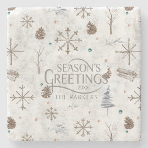 Boho Twigs & Pinecone Kerstmis ID986 Stenen Onderzetter