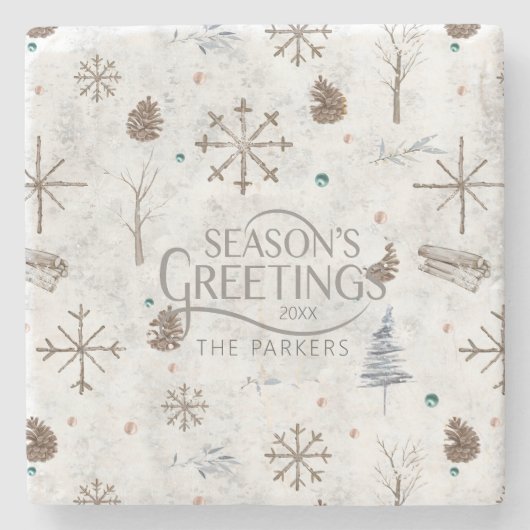 Boho Twigs & Pinecone Kerstmis ID986 Stenen Onderzetter (Voorkant)