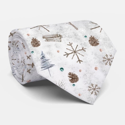 Boho Twigs & Pinecone Kerstmis ID986 Stropdas (Opgerold)