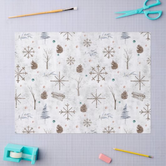 Boho Twigs & Pinecone Kerstmis ID986 Tissuepapier (Craft)