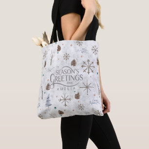 Boho Twigs & Pinecone Kerstmis ID986 Tote Bag