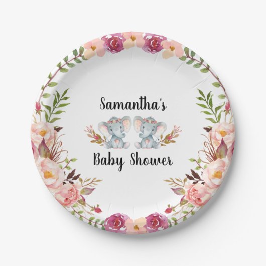 Boho Twin Elephant Baby shower Paper Bord (Voorkant)