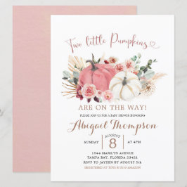 Boho Twin Pink en White Pumpkin Baby shower Kaart