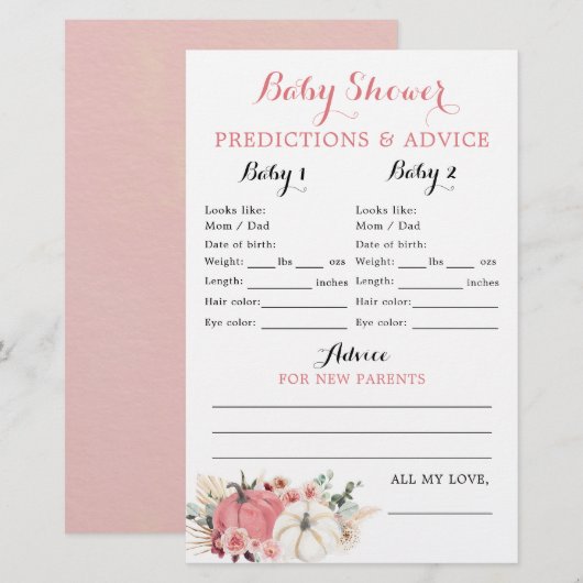 Boho Twin roze en witte pompoen Baby shower Kaart (Voorkant / Achterkant)