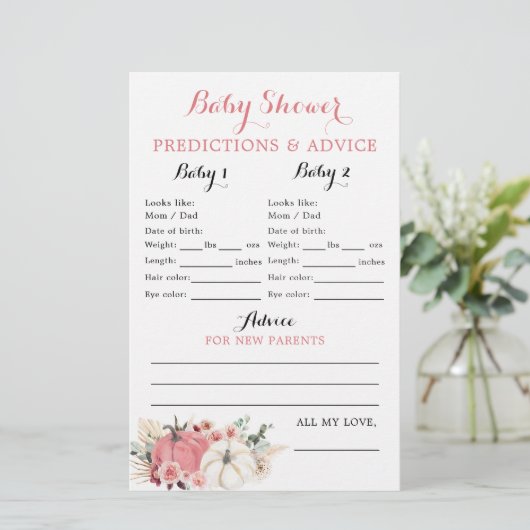 Boho Twin roze en witte pompoen Baby shower Kaart (Staand voorkant)