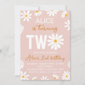 Boho Two Groovy Daisy 2de verjaardagsuitnodiging Kaart (Voorkant)