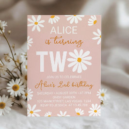 Boho Two Groovy Daisy 2de verjaardagsuitnodiging Kaart