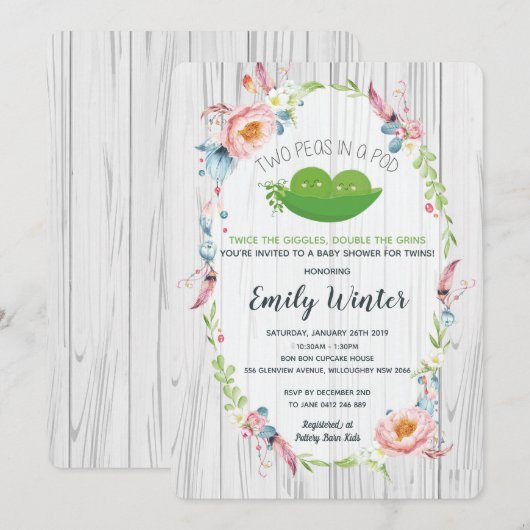 Boho Two Peas in a Pod Twins Baby shower Kaart (Voorkant / Achterkant)